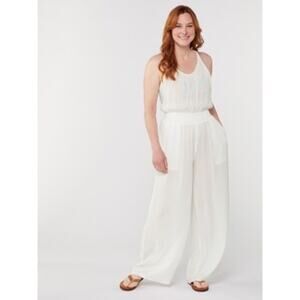 PrAna Fernie Jumpsuit Womens Large White Tencel Gauze Wide Leg Cover Up NWT